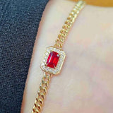 Retro Style Natural Red Stone Cuban Bracelet for Women