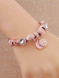 Rose Stainless Steel Flower Pendant Cuff Bangle Heart Charm Bracelet