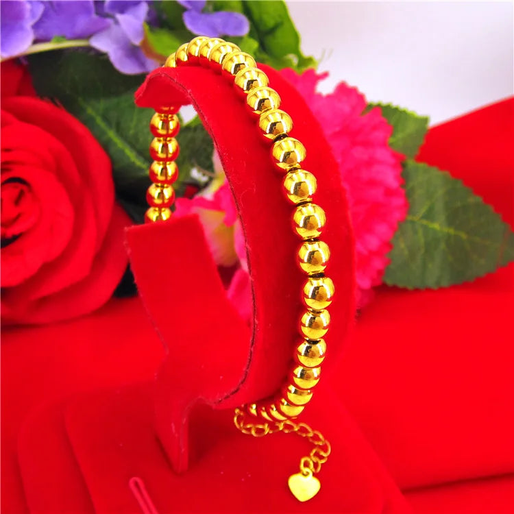 Fashionable Sand Ladies 24k Yellow Beads Bracelet Plating Bracelet Bangle