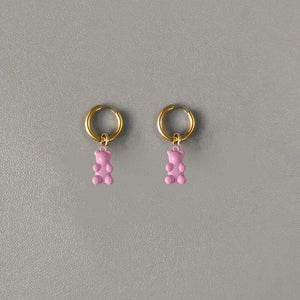 Stainless Steel Bear Pendant Hoops Earrings