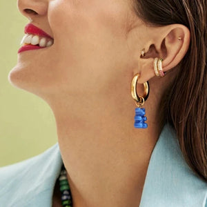 Stainless Steel Bear Pendant Hoops Earrings