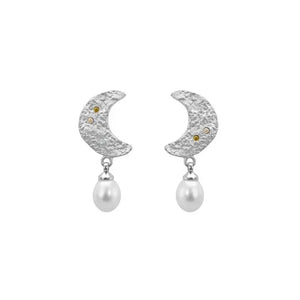 Hand-carved Wax Zirconia Moon Pearl Earrings - High-end Moon Jewelry