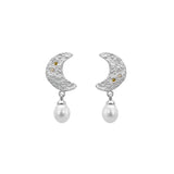 Hand-carved Wax Zirconia Moon Pearl Earrings - High-end Moon Jewelry