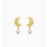 Hand-carved Wax Zirconia Moon Pearl Earrings - High-end Moon Jewelry