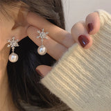 Snowflake Zircon & Christmas Pearl Earrings