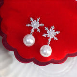 Snowflake Zircon & Christmas Pearl Earrings