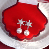 Snowflake Zircon & Christmas Pearl Earrings