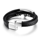 Stylish Stainless Steel Anchor Leather Bracelet Men's Cowhide Braided Gift