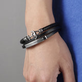 Stylish Stainless Steel Anchor Leather Bracelet Men's Cowhide Braided Gift