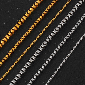 Stainless Steel Box Necklace in Various Sizes and Widths