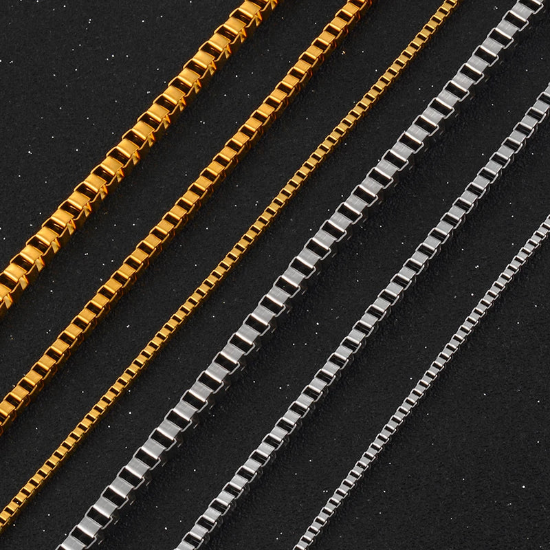 Stainless Steel Box Necklace in Various Sizes and Widths