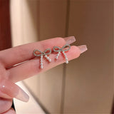 Pearl Bow Earrings Women'S High-End Zircon Earrings
