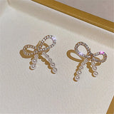 Pearl Bow Earrings Women'S High-End Zircon Earrings