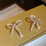 Pearl Bow Earrings Women'S High-End Zircon Earrings