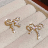 Pearl Bow Earrings Women'S High-End Zircon Earrings