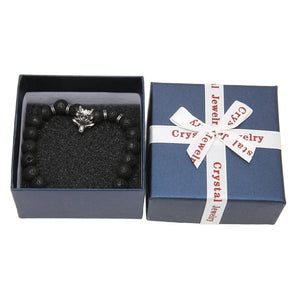 Wolf Head Bracelet Beaded Stone Bracelet for Men