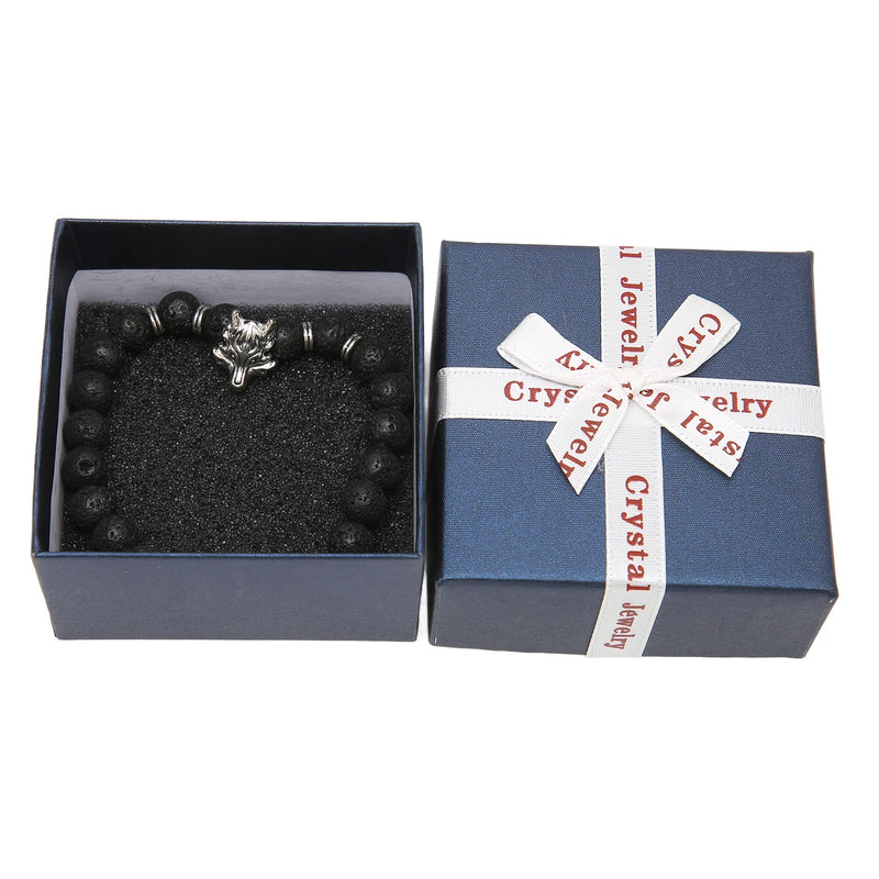Wolf Head Bracelet Beaded Stone Bracelet for Men