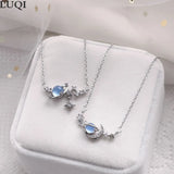 S925 Silver Zircon Planet Moon Pendant Necklace
