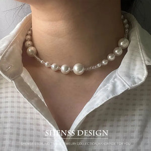 Chic Shell Pearl Spinel Necklace with Gradual Size