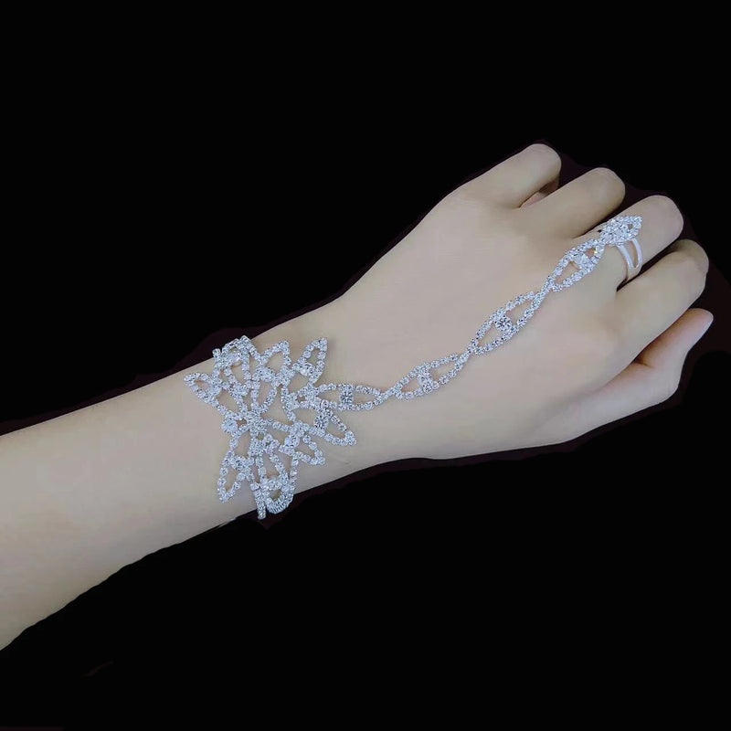 Rhinestone Bracelet with Back Chain Bridal Wedding Jewelry