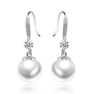 Women's Silver Plated Pearl Zircon Earrings