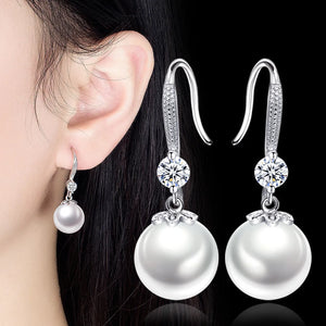 Women's Silver Plated Pearl Zircon Earrings
