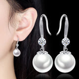 Women's Silver Plated Pearl Zircon Earrings