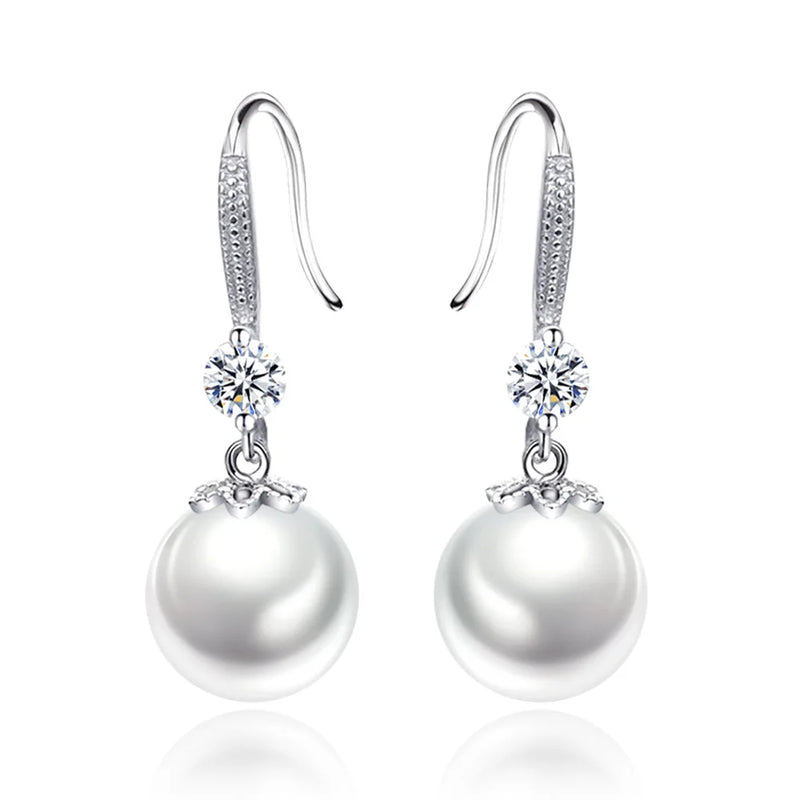 Women's Silver Plated Pearl Zircon Earrings