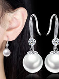 Women's Silver Plated Pearl Zircon Earrings