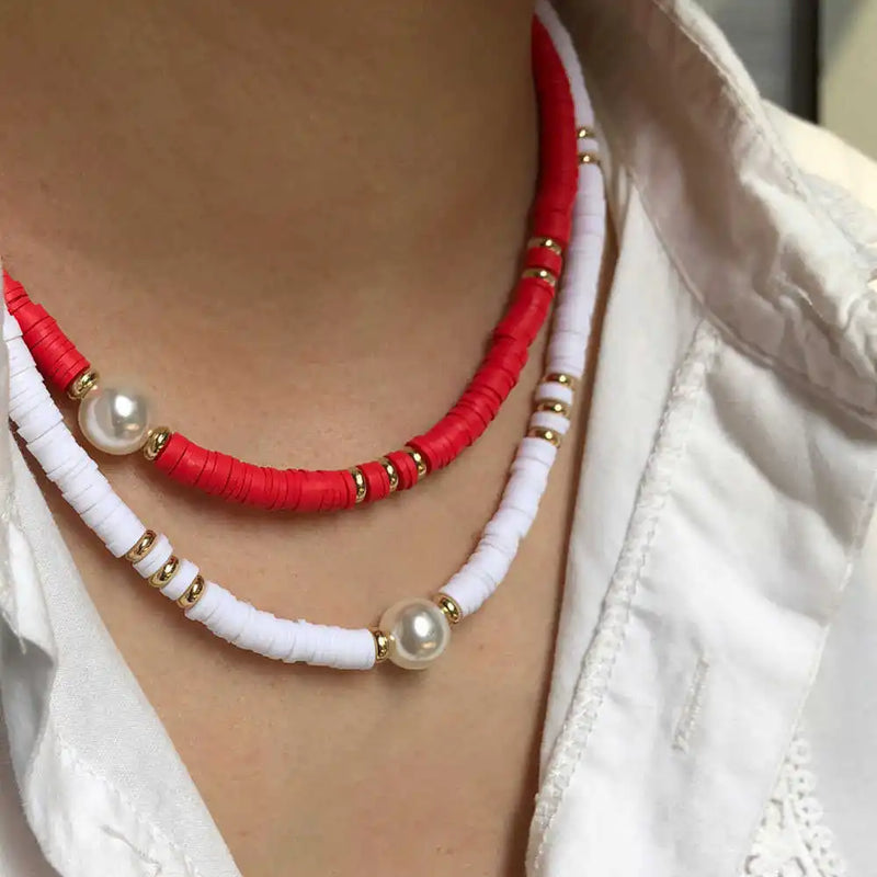 Beach Pearl Necklace Bohemian Soft Pottery Clavicle Chain