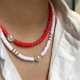 Beach Pearl Necklace Bohemian Soft Pottery Clavicle Chain