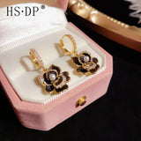 Camellia Earrings with Pearl and Zircon Drop