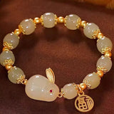 Rabbit Bracelet for Women Red Tourmaline Hotan Jade Bangles Bead Jewelry