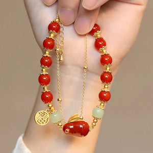 Rabbit Bracelet for Women Red Tourmaline Hotan Jade Bangles Bead Jewelry