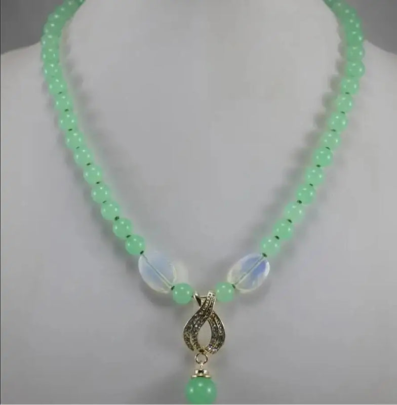 Fashionable 8mm Dongling stone + opal egg shape Pendant Necklace