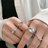 Geometric Diamond Ring Set - Fashionable Cold Wind Poison Corrode