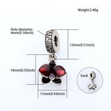 Enamel Sterling Silver Red Flower Pendant for DIY Bracelet Jewelry