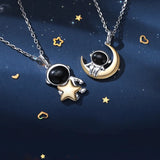 S925 Silver Star & Moon Astronaut Necklace