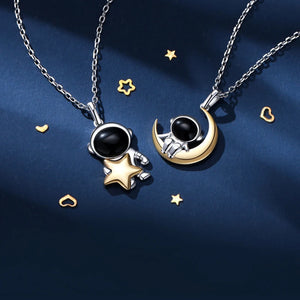 S925 Silver Star & Moon Astronaut Necklace