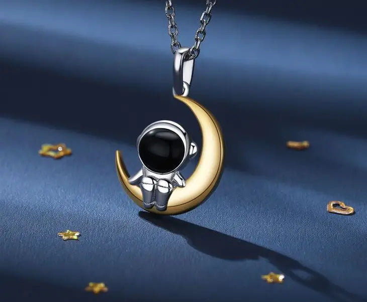 S925 Silver Star & Moon Astronaut Necklace