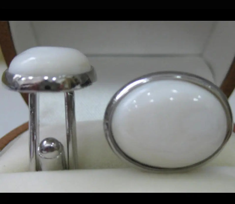 Elegant Shell Pearl Cufflinks, 12x16mm, Silver Plated