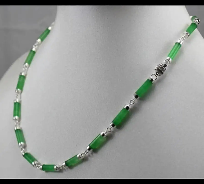 Silver Plated Malay Jade Green Bamboo Necklace