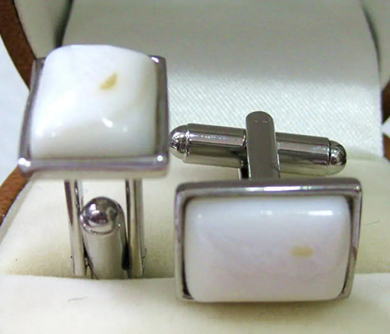 Silver Plated Shell Pearl Cufflinks - Fashionable Square Design