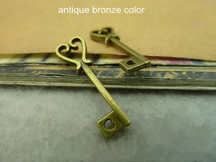 100 Heart Key Charms Antique Bronze Small Victorian Key Vintage Jewelry Supplies