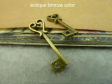 100 Heart Key Charms Antique Bronze Small Victorian Key Vintage Jewelry Supplies