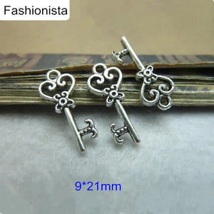 100 Tiny Metal Key Charms Antique 9*21mm Jewelry Charms