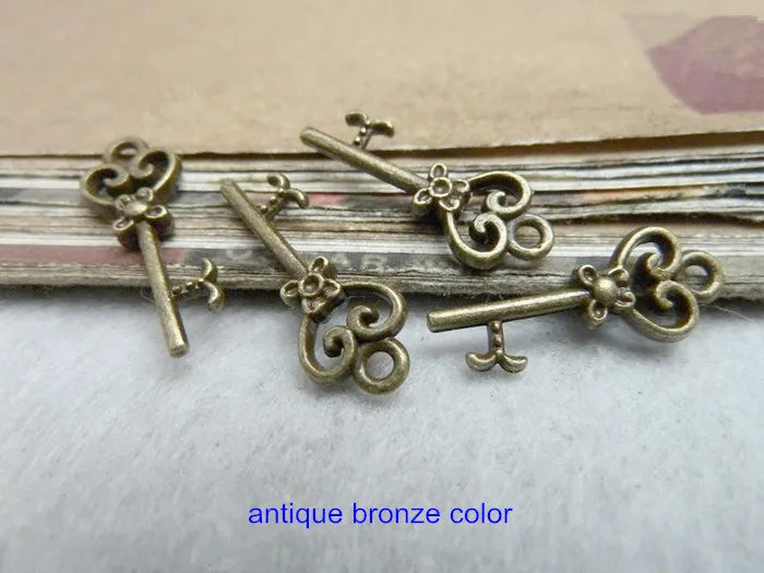 100 Tiny Metal Key Charms Antique 9*21mm Jewelry Charms