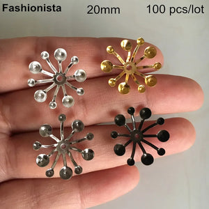 100 pcs Flower Pistil Bead Caps 20mm Gold Silver Steel Bronze DIY Crafts