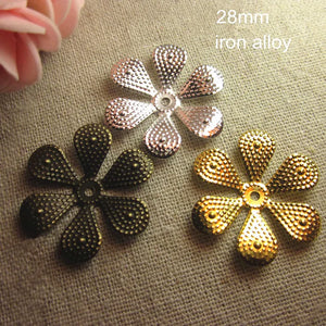 100 Metal Stamping Flower Bead Caps 28mm Gold Silver Bronze for DIY Crafts