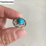 30 pcs Round Filigree Base Setting With Acrylic Turquoise